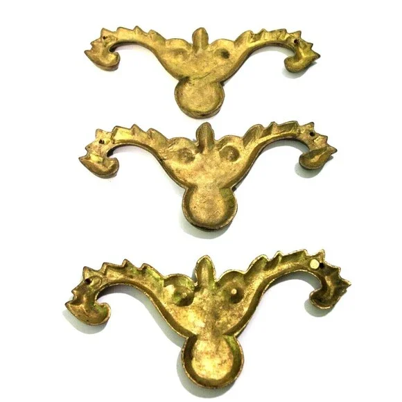 Vintage Ornate Solid Brass Motif Furniture Appliques Decorations 9" x 4" Lot 3